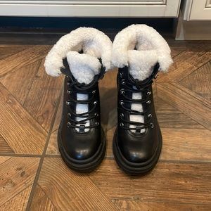 Marc Fisher Black and white fur lace up boots